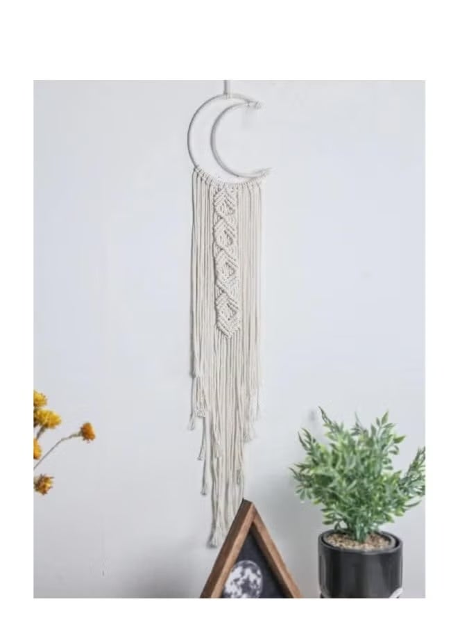 HMK CRAFTS زينة رمضان بوهو مكرمية بتصميم هلال باللون البيج، قطعة واحدة مصنوعة يدويًا لإضافة لمسة ديكور رمضانية أنيقة وطبيعية للمنزل، مناسبة للتعليق أو الطاولة - Image 1